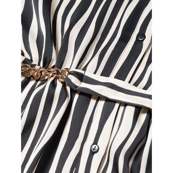 NWOT Mango Black & Cream Striped Satin Shirt‎ Dress XL - Picture 6 of 16